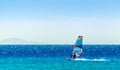 Windsurfer on the background of high mountains rides on the waves of the Red Sea in Egypt Dahab South Sinai Royalty Free Stock Photo