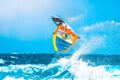 Windsurfer making an acrobatic jump