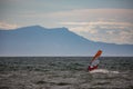 Windsurfer silhouette in Thracian sea at winter