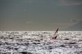 Windsurfer silhouette in Thracian sea at winter