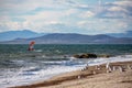 Windsurfer silhouette in Thracian sea at winter