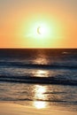 Windsurfer kite in front of sun at the beach Royalty Free Stock Photo