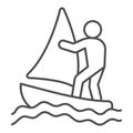 Windsurfer thin line icon, waterpark concept, windsurfing sign on white background, windsurfer silhouette icon in