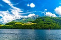 Windsurfers in the lake with mountains, Alpnachstadt, Alpnach Obwalden Switzerland