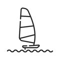 Windsurfing black line icon. Surface water sport. Combines elements of surfing and sailing. Pictogram for web page, mobile app,