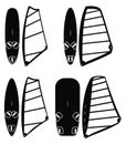 Windsurfing boards and sails vector set