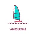 Windsurfing color line icon. Surface water sport. Combines elements of surfing and sailing. Pictogram for web page, mobile app,