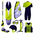 Windsurfing equipment, sport tool set, vector icon Royalty Free Stock Photo