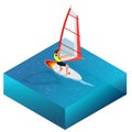 Windsurfing, Fun in the ocean, Extreme Sport, Windsurfing icon, Windsurfing flat 3d vector isometric illustration.