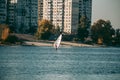 Windsurfing on the lake in Autumn Royalty Free Stock Photo