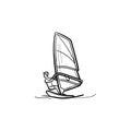 Windsurfing man hand drawn outline doodle icon. Royalty Free Stock Photo