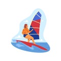 Windsurfing or sailboarding, vector icon or banner Royalty Free Stock Photo