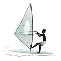 Windsurfing, silhouette of surfer, vector illustration