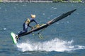 Windsurfing scene on a lake Royalty Free Stock Photo