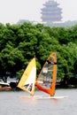 Windsurfing on west lake Royalty Free Stock Photo