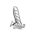 Windsurfing and windsurfer on waves, Hand drawn sketch Royalty Free Stock Photo