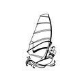 Windsurfing and windsurfer on waves, Hand drawn sketch Royalty Free Stock Photo