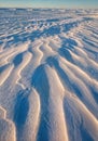 Windswept Snow Formations Sastrugi with Sculptural Ridge Patterns and Strong Side Lighting Royalty Free Stock Photo