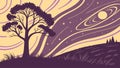 Windswept tree on hill, resilient nature silhouette vector design Generative AI
