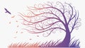 Windswept tree silhouette, dynamic nature art, resilient tree vector design Generative AI