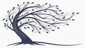 Windswept Tree Silhouette. Dynamic Nature Seasonal Art, vector design Generative AI Royalty Free Stock Photo