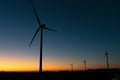 Windturbines are silhouetted against the twilight sky Royalty Free Stock Photo