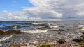 Windy autumn day on the shore of lake Ladoga. Royalty Free Stock Photo