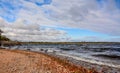 Windy autumn day on the shore of lake Ladoga. Royalty Free Stock Photo