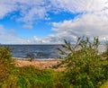 Windy autumn day on the shore of lake Ladoga. Royalty Free Stock Photo