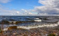 Windy autumn day on the shore of lake Ladoga. Royalty Free Stock Photo