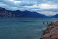 Windy Day on Lake Garda near Castelletto di Brenzo Royalty Free Stock Photo