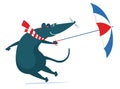 Windy day and rat or mouse with umbrella illustration
