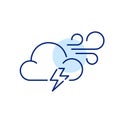 Windy stormy weather with lightning. Pixel perfect, editable stroke line icon