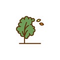 Windy tree and leaves filled outline icon