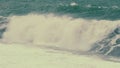 Windy Turbulent Ocean. Waves Breaking Splashing Sea-Spray Water Foam. Dirty Sea During A Storm. Royalty Free Stock Photo