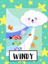 Windy Weather flashcard collection for preschool kid learning English vocabulary Royalty Free Stock Photo