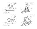 Windy weather, Sun energy and Christmas tree icons set. Coconut sign. Cloud wind, Solar panels, Spruce. Vector Royalty Free Stock Photo