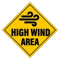 High wind area. Yellow rhombus warning sign with stmbol and text. Royalty Free Stock Photo