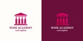 Wine Academy Abstract Vector Sign, Emblem or Logo Template. University or School Building with Wine Bottles Columns. Royalty Free Stock Photo