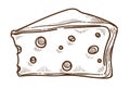 Wine appetizer, cheese with holes isolated sketch, dairy product