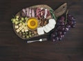 Wine appetizers set: meat and cheese selection Royalty Free Stock Photo