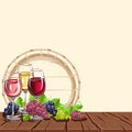 Wine still life on an old wooden surface with a vintage background