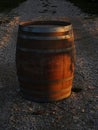 Wine barrel in the alley, wooden cask outside