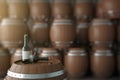 Wine barrel and bottles Royalty Free Stock Photo