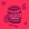 Wine barrel doodle. Winery sign template.