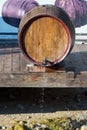 Wine barrel in the street in the town of Melnik Bulgaria Royalty Free Stock Photo