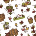 Wine and barrels with alcoholic beverage seamless pattern vector Royalty Free Stock Photo