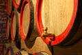 Wine barrels in the antique cellar. Cavernous wine Royalty Free Stock Photo