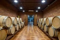 Wine barrels in the basement of the winery Royalty Free Stock Photo