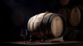 Wine barrels in a cellar, beautiful lightning